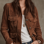 Vintage Brown Suede Utility Jacket