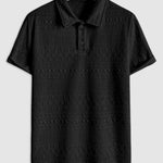 Geometric Vintage Jacquard Lapel Short-Sleeved Polo-Black