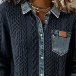Harper - Chic Knitted Shirt with Denim Details