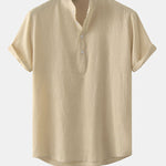 Men's Cotton Linen Textured Half Placket Short Sleeve Shirt