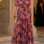 Margovil V Neck Short Sleeves Floral Print Maxi Dress