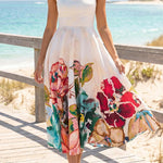 Square Neck Sleeveless Floral Print Midi Dress