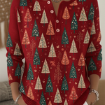 Women's Artistic Cedar Print Henley Neck Sweater Top