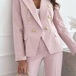 Notch Lapel Double Breasted Pocketed Blazer