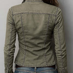 Slim Fit Western Utility Washed Green Zip-Up Top