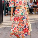 High Rise Floral Print Midi Skirt