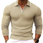 Men's Solid Color Lapel Slim Fit Cotton Blend Long Sleeve Polo Shirt
