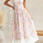 Adjustable Tie Straps Waisted Floral Print Maxi Dress