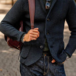 Men's Casual Stand Collar Single Breasted Patch Pocket Knit Blazer