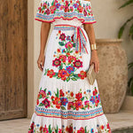 Margovil Off Shoulder Floral Print Ruffle Maxi Dress