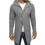 Men's Casual Hooded Single Breasted Long Sleeve Mid Length Knit Cardigan