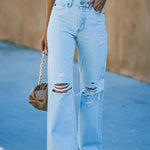 High Rise Wash Distressed Denim Jeans
