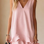 Margovil V Neck Sleeveless Ruffle Layered Mini Dress