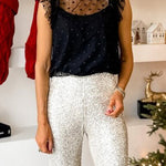 Sleeveless Ruffle Dotted Sheer Top with Camisole