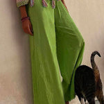 Margovil Solid Raw Hem Wide Leg Casual Pants
