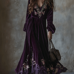 Vintage Floral Embroidered Velvet Maxi Dress