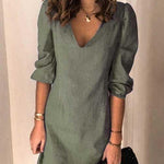 Margovil V Neck Cuff Sleeve Solid Mini Dress