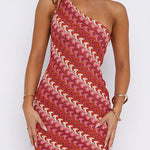 Margovil One Shoulder Sleeveless Color Block Crochet Mini Dress