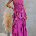 Halter Neck Ruffle Flowy Maxi Dress