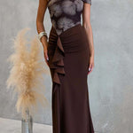 Asymmetrical Shoulder Ruffle Detail Printed Maxi Dress