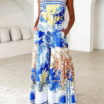 Margovil Pocketed Side Slit Printed Maxi Cami Dress