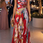 One Shoulder Sleeveless Cut Out Waist Floral Print Maxi Dress