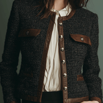 Classic Vintage Leather Trim Tweed Jacket