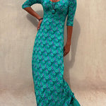 Margovil Scoop Neck 3/4 Sleeve Maxi Floral Dress