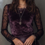 Velvet And Lace Gothic Sheer-Sleeve Top