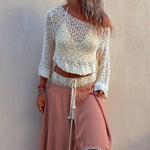Margovil Long Sleeve Hollow Out Cropped Sweater