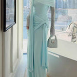 Margovil Off Shoulder Long Sleeves Knot Waist Draped Maxi Dress