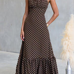 Halter Neck Backless Polka Dot Ruffle Maxi Dress