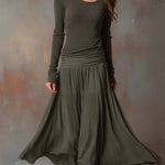 Vintage Ribbed Knit Maxi Dress In Charcoal Gray