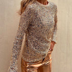 Crewneck Long Sleeves Sparkly Sequin Top