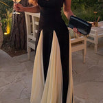 Margovil Spaghetti Strap Low Cut Color Block Swing Maxi Dress
