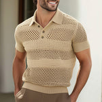 Men's Summer Knitted Breathable Polo Neck Short Sleeve T-Shirt
