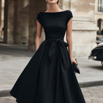 Cap-Sleeve Bow-Waist Midi Dress