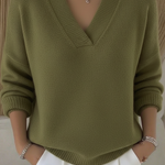 Women's Casual Solid Color V-neck Sweater Top