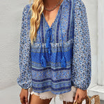 Zeagoo Zeagoo Casual Boho V Neck Top Loose Floral Print Long Sleeve Beach Shirt