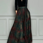 Elegant High Waist Velvet And Plaid Evening Gown With Full Skirt