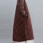 Simple Split-Joint High-Neck H-Line Quilted Midi Dress