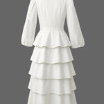A-Line High Waisted Layered Solid Color V-Neck Maxi Dresses