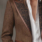 Herringbone Tweed Blazer With Printed Panels