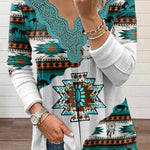 Mexican Past Hippie Ethnic Print Lace Trim Stretch T-shirt
