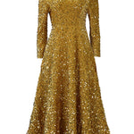 A-Line High Waisted Sequined Split-Joint Zipper Round-Neck Maxi Dresses