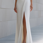 One-Shoulder Draped Column Gown With Front Slit