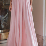 Blush Pink Halter Plunge Pleated Chiffon Maxi Dress