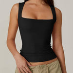 Black Square Neck Slim Fit Vest