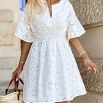 A-line High Waisted Elasticity Hollow Solid Color V-neck Mini Dresses