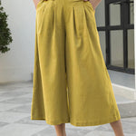 Elastic Waist Wide Leg Cropped Pants Pocket Cargo Casual Pants